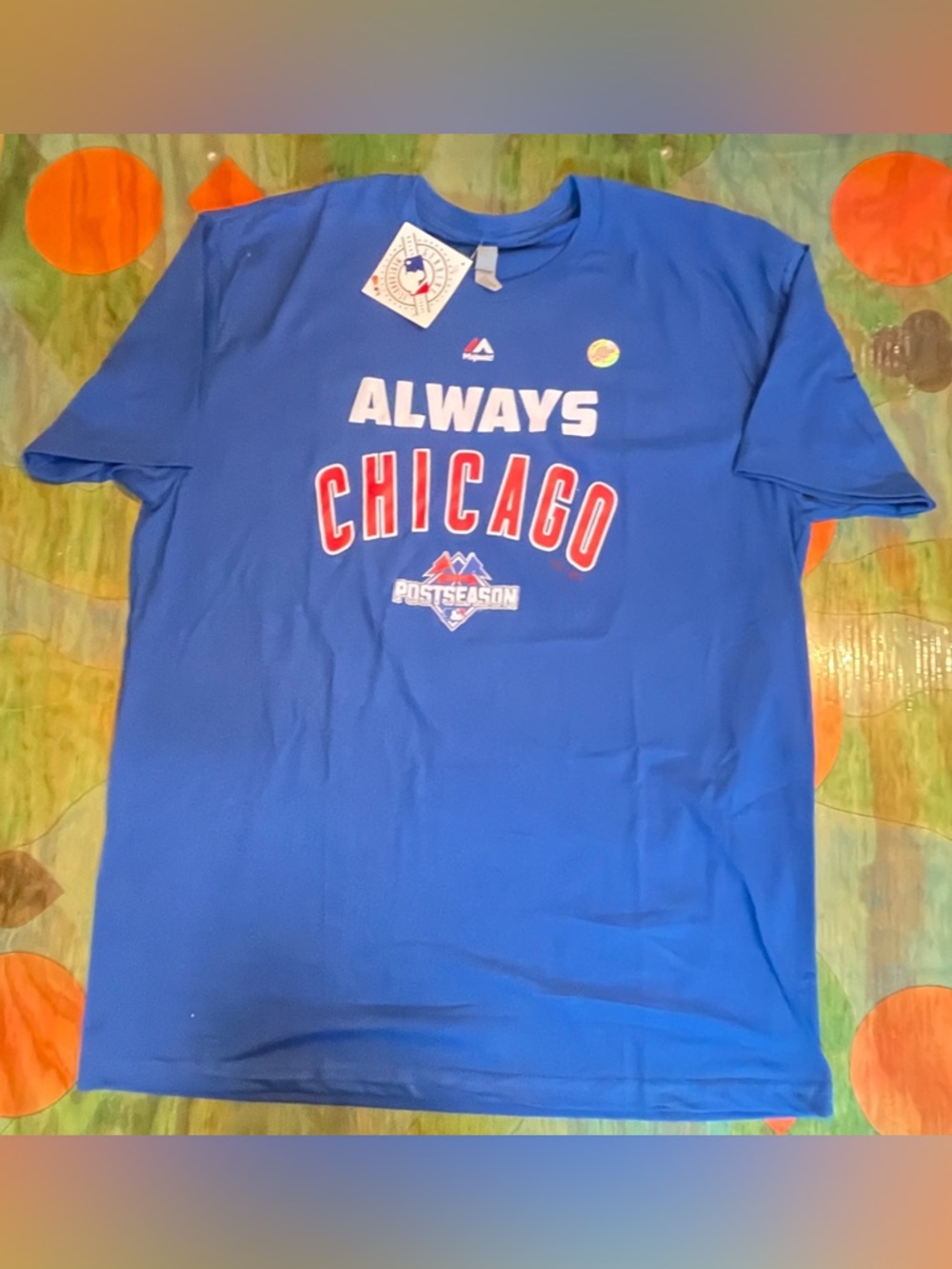 CUBS Majestic 2015 Postseason "ALWAYS CHICAGO" Blue T-Shirt L Men